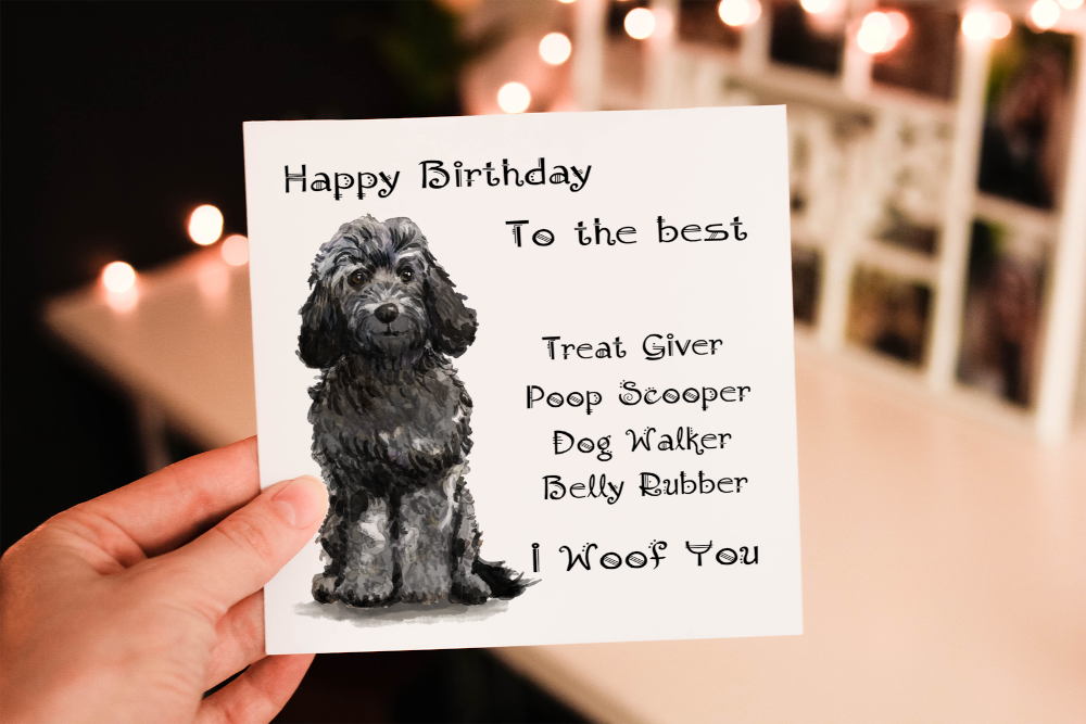 Cockapoo Black Dog Birthday Card, Dog Birthday Card